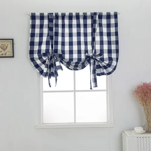 Vista 9 de Cortina de globo a cuadros de búfalo, cenefa romana, con bolsillo para barra, cortinas semiopacas para ventana pequeña, cocina de granja, 1 panel