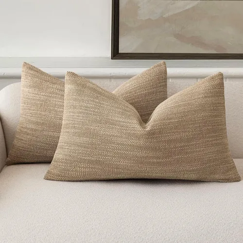Vista 45 de Foindtower Juego de 2 fundas de almohada decorativas de lino de arpillera con textura, fundas de cojín bohemias de estilo rústico, funda de almohada
