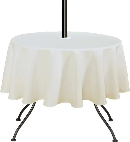 Vista 2 de SARAFLORA Mantel para Exteriores e Interiores - Redondo de 60 pulgadas Color Beige Sin Arrugas Lavable Impermeable Mantel con Agujero para Sombrilla