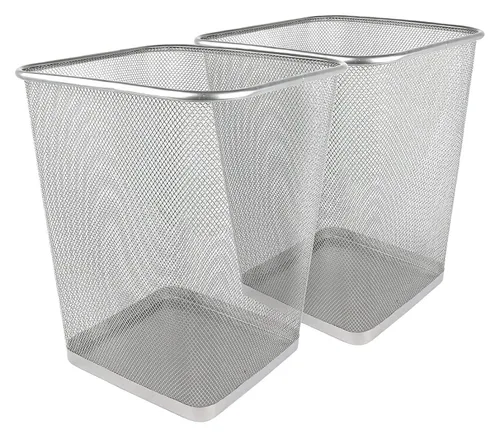 Greenco Cubo de basura cuadrado de malla, 6 galones, 2 unidades (plateado), cubos de basura ligeros para dormitorio, cocina, dormitorio, papelera