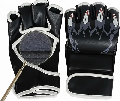 Vista 3 de Guantes de boxeo mejorados de medio dedo, guantes de saco de boxeo MMA UFC con banda de velcro ajustable