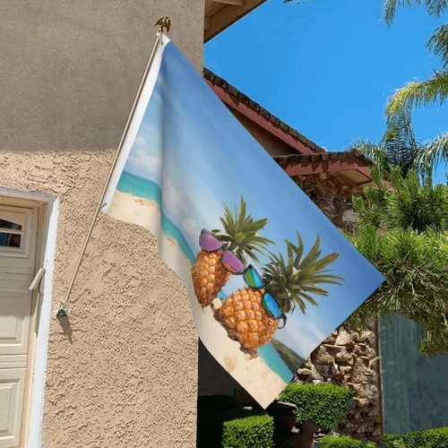 Vista 6 de Bandera de playa de verano con piñas divertidas de 3 x 5 pies, bandera decorativa de poliéster duradero para el hogar, al aire libre