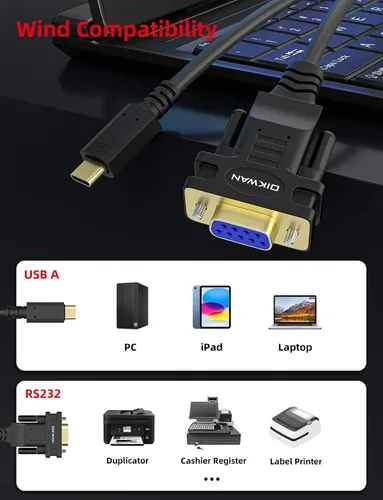Vista 3 de Adaptador USB a serie de 6 pies, cable serie USB a RS232 DB9 hembra con chipset FT232 compatible con Windows 11 10 8 7 Mac Linux