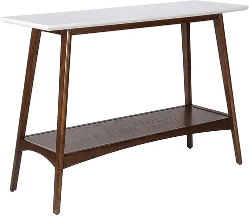 Vista 12 de Madison Park Mesa auxiliar con estante de almacenamiento, mesa rectangular para sala de estar, marco de madera maciza y patas decorativas para sala