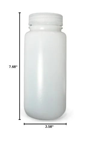 Vista 2 de Qorpak PLA-03178 Botella de polietileno de alta densidad natural de boca ancha estilo laboratorio con tapa de polipropileno natural sin forro