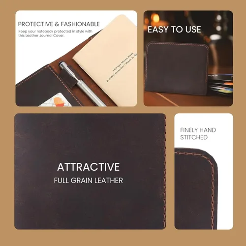 Vista 7 de Leather Journal Cover for Field Notes, Notebook Cover for Cahier, Wallet Case, (3.5 x 5.5 in.) Cards Slot/Refillable Travelers Pocket Notebook