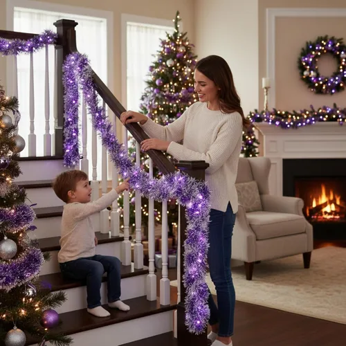 Vista 17 de Ceenna 4 guirnaldas de oropel de Navidad de 32.8 pies con 100 luces LED de 32.8 pies para colgar en la pared, árbol de Navidad, decoración