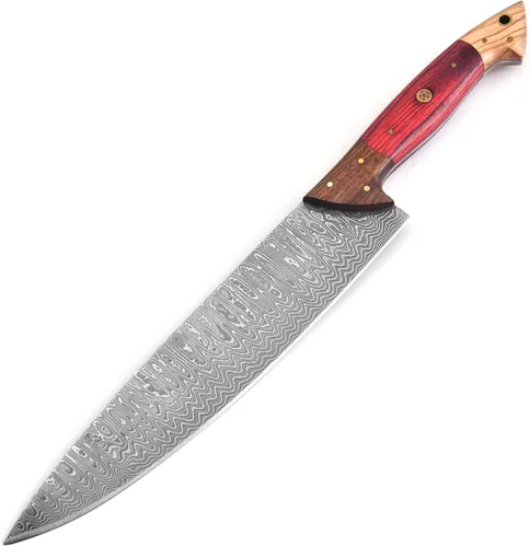 Cuchillo de chef de damasco de acero inoxidable 129-1, cuchillo de cocina de hoja de 8 pulgadas, cuchillo ultra afilado de alto carbono para cocina,