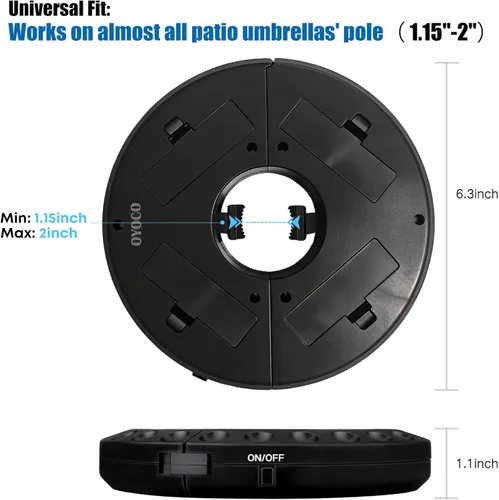 Vista 6 de Parasol de sombrilla para patio, luces 3 en modo brillo e inalámbrico, 28 luces LED en 220 Lux. 4 x AA baterías de función, sombrilla con pértiga