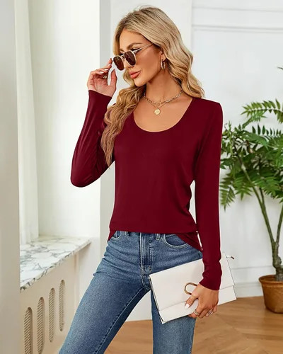 Vista 6 de 2 piezas de camisetas para mujer con cuello redondo, camiseta básica casual para mujer