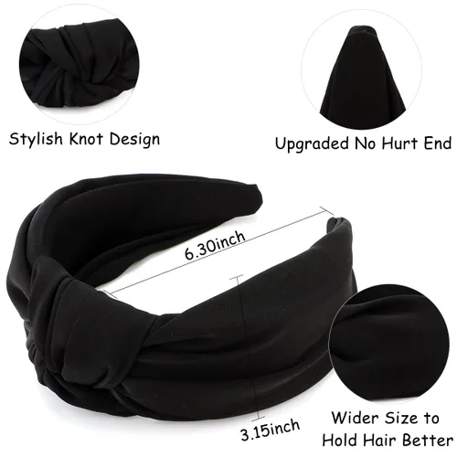 Vista 2 de TOBATOBA Diadema de seda satinada con nudo superior negro, grande, antideslizante, accesorios para el cabello para mujer