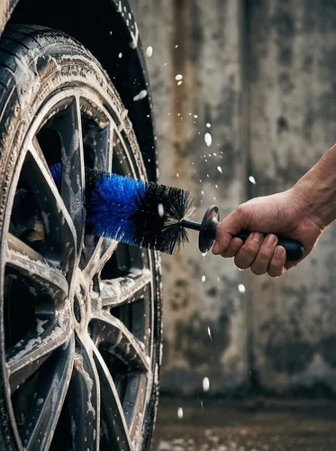 Vista 8 de TAKAVU Cepillo maestro para ruedas y neumáticos, cepillo de fácil alcance para detalles de ruedas y llantas, cerdas largas y suaves, cepillo