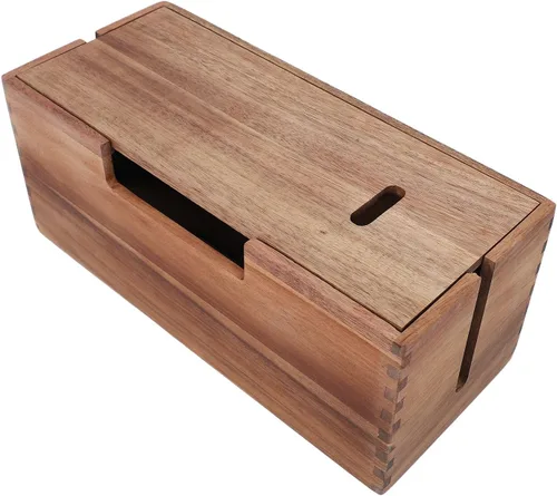 Vista 4 de Keenso Cable Management Box, Wooden Cord Hider Organizer for Power Strip Wires, 12.6x5.51x5.12in for Desk Floor Cables