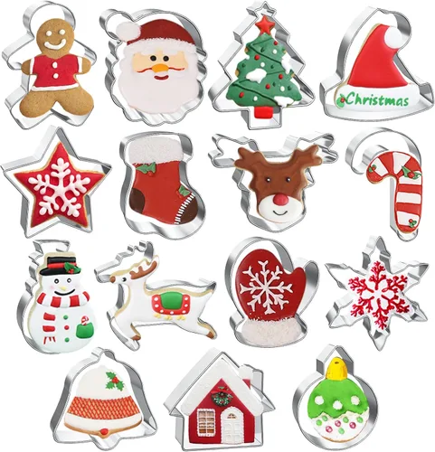 15 cortadores de galletas de Navidad, cortadores de galletas de vacaciones, incluyendo muñeco de nieve, pan de jengibre, árbol de Navidad, formas de
