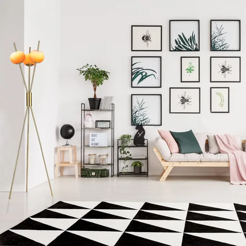 Vista 8 de paugeory Lámpara de pie de hotel, 3 luces, lámparas de pie para sala de estar, lámpara de pie moderna con trípode chapado en oro, luz ámbar flexible