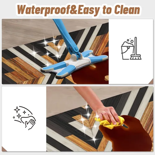 Vista 5 de Tyrot Juego de 2 alfombras de cocina con diseño azteca occidental, antifatiga, acolchadas, bohemias, para suelo, rústicas, estilo granja