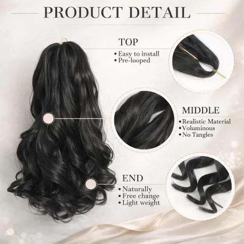 Vista 2 de YUUYEE Cabello rizado con trenzas francesas de 14 pulgadas, 8 paquetes de cabello rizado preestirado con ondas sueltas y trenzas de ganchillo de 1b