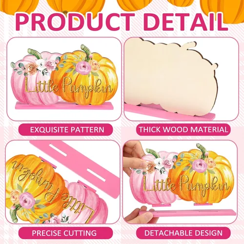 Vista 5 de 6 piezas de decoración de otoño para baby shower de calabaza para niñas, decoración de mesa de otoño de madera para baby shower, centros de mesa