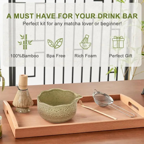 Vista 7 de Juego de 5 batidores de matcha, cuenco de 18 onzas con boquilla, kit de batidores de matcha de ceremonia japonesa, batidor de bambú 100% natural