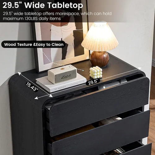 Vista 5 de Standifurno Cómoda de 29.5'' de Ancho para Clóset, Cajones Negros con Diseño Curvo, Cajonera con 5 Cajones, Cajón Vertical con Amplio