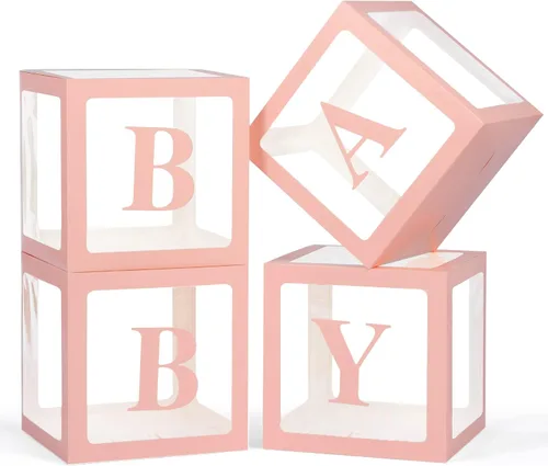 Vista 11 de Voircoloria Cajas de bebé con letras para baby shower, 4 cajas de globos transparentes con letras para revelación de género, cumpleaños, boda, Negro