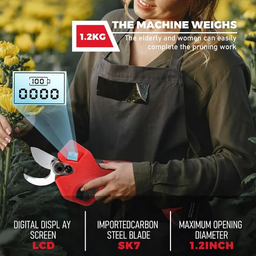 Vista 6 de Tijeras de podar 2 en 1, diámetro de corte de 1.2 pulgadas, tijeras de podar eléctricas inalámbricas con poste de extensión, 2 podadoras a batería