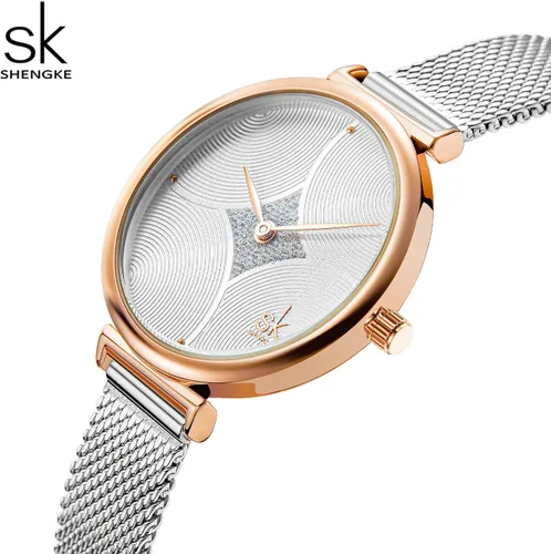 Vista 5 de SHENGKE Reloj analógico de lujo para mujer, resistente al agua, a la moda, casual, para mujer, reloj Relogio Feminino, K0143-oro rosa