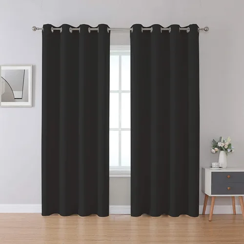 Vista 10 de Inherent Fire Retardant Blackout Curtains, Grommet Top, NFPA 701 Certified Flame Resistant Drape, FR Window Curtains for Classroom, 2 Panels, Black