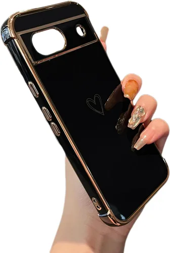 Vista 94 de ZTOFERA Funda diseñada para Google Pixel 7a, bonito diseño de corazones de amor con borde chapado y protección de lente de cámara, para Google Pixel