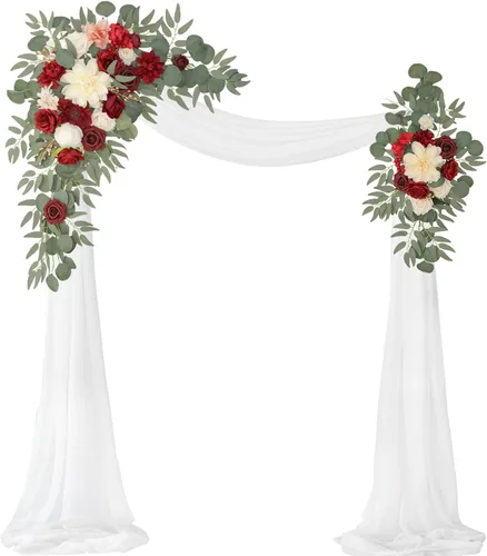 Vista 7 de Kit de flores artificiales para arco de boda (paquete de 3), 2 piezas de decoración de arco de flores artificiales, 1 cortina transparente