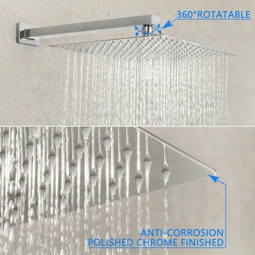 Vista 24 de SKOWLL Shower System with Tub Spout Bathroom Tub and Shower Faucet Combo Wall Mount 12 Inch Black Shower Head and Handle Set, Display Shower Valve