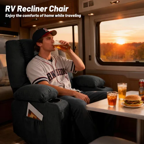 Vista 6 de Rocker - Silla reclinable con masaje y calor, mecedoras para sala de estar, silla ergonómica cómoda con portavasos y puerto de carga USB, bolsillos