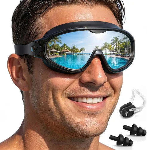 Gafas de natación polarizadas, anti rayos UV y niebla, para adultos, unisex, sin fugas, gafas de natación para hombres, mujeres y jóvenes Chapado en