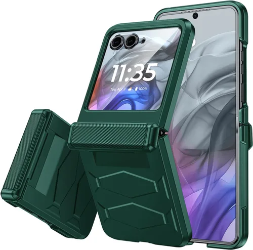 Vista 37 de Vizvera para Motorola Razr 2024 - Funda con tapa con bisagra, protector de pantalla incorporado, a prueba de golpes, funda todo en uno para Negro