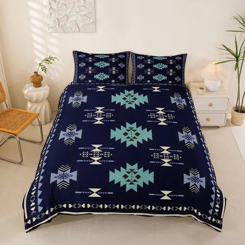 Vista 35 de Juego de ropa de cama bohemio occidental, tamaño Queen, funda de edredón azteca, funda de edredón étnica tribal con flecha, decoración de campo