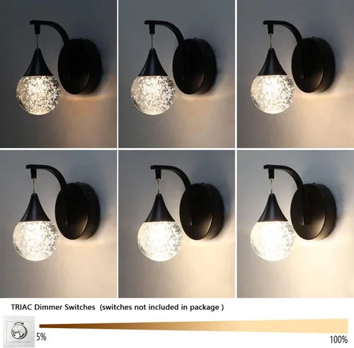 Vista 6 de Sedelan Moderno aplique de pared de burbujas de cristal, lámpara de pared LED regulable de 5 W, iluminación de pared blanca cálida de 3300 K, negro