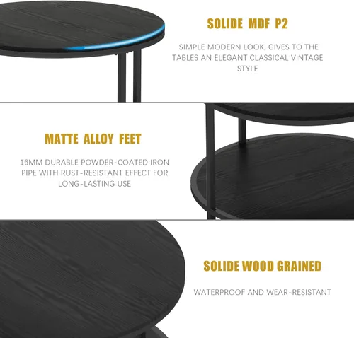 Vista 6 de NSdirect Mesa auxiliar redonda, mesa de centro pequeña de 25.6 pulgadas para sala de estar, escritorio de madera rústica de 2 niveles con estante