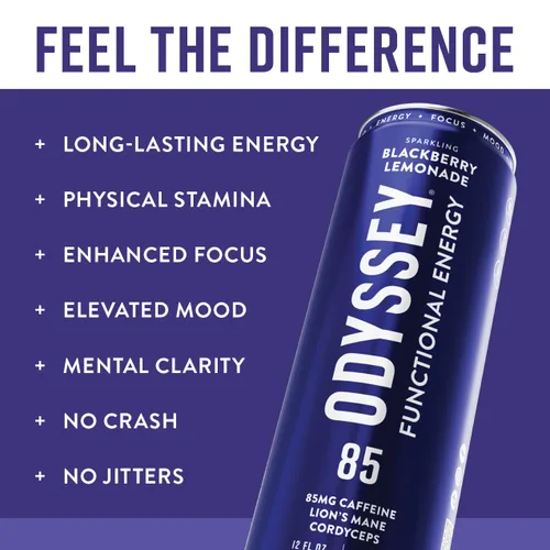 Vista 5 de Odyssey Elixir Cognition + Sustainable Energy - Melena de león, Cordyceps, L teanina, ginseng y 85 mg de cafeína de té verde - 0 azúcar añadido, sin