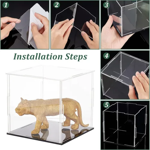 Vista 3 de FINGERINSPIRE Vitrina de acrílico transparente con base negra, cubo de 4 x 4 x 4 pulgadas, caja de acrílico transparente de autoensamblaje