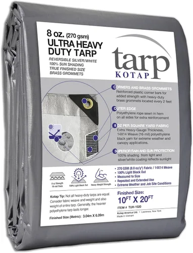Vista 142 de Kotap TGS-0608 - Lona de polietileno reversible de 8 mil con protección UV, 6 pies X 8 pies, verde-plata