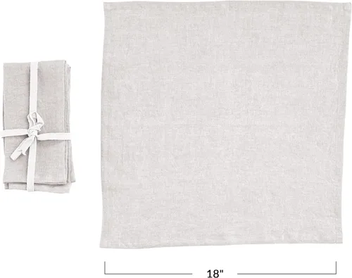 Vista 5 de Creative Co-Op Juego de 4 servilletas cuadradas de lino lavado a la piedra de 18 pulgadas, color marfil, juego de 4 servilletas