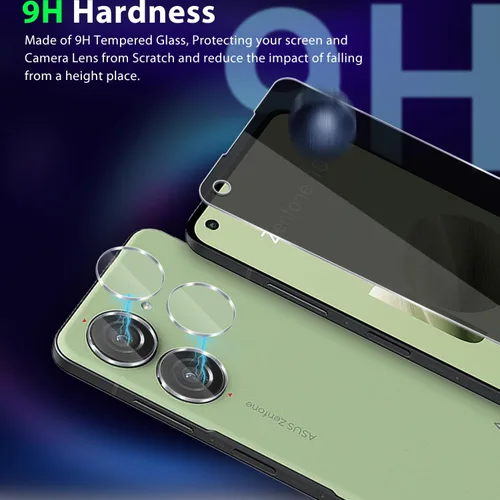 Vista 3 de Zeking [Paquete de 2+2 para Asus Zenfone 10 (2023) Protector de pantalla de vidrio templado de privacidad y protector de lente de cámara