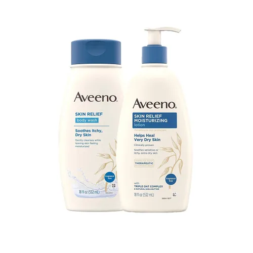 Aveeno Skin Relief - Jabón corporal diario hidratante sin fragancia, 18 onzas y alivio de la piel, loción corporal hidratante sin fragancia para