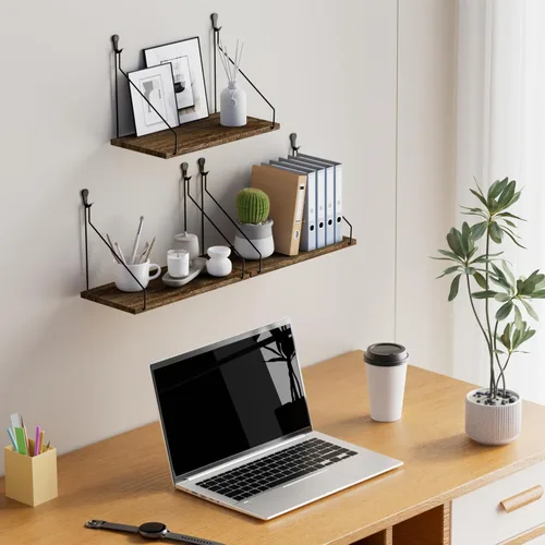 Vista 6 de QsQueen Eleva tu espacio con estantes flotantes de madera rústica, juego de 3 - Perfecto para decoración de dormitorio, sala de estar, baño y cocina