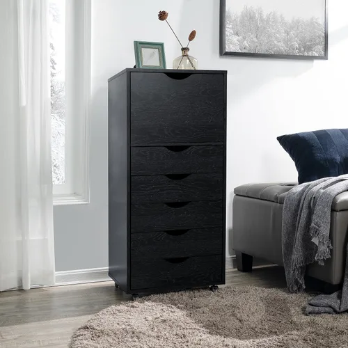 Vista 45 de Naomi Home Cómoda de 5 cajones para dormitorio, alta y elegante, con ruedas y estantes de almacenamiento, pequeña para guardarropa, para maquillaje
