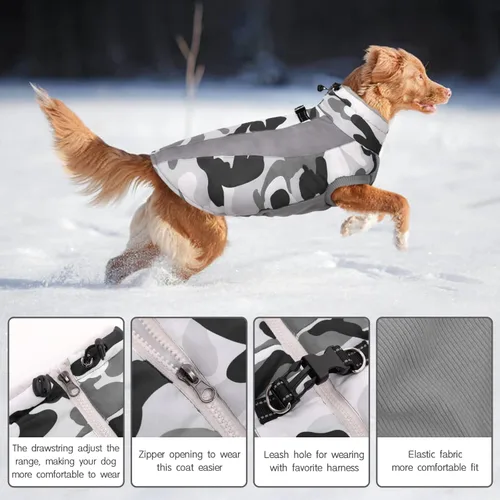 Vista 5 de FUAMEY Chaquetas de invierno para perros grandes, abrigo para perros con arnés incorporado, trajes de nieve impermeables para perros, cálidos