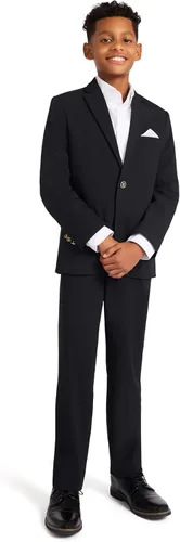 Vista 3 de Tommy Hilfiger Blazer Alexander Bi-Stretch para niños, de una sola botonadura con pañuelo de bolsillo, color sólido con forro con estampado