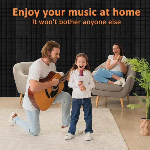 Vista 2 de Paquete de 4 paneles acústicos de 48 x 24 x 2 pulgadas, paneles de espuma a prueba de sonido, de alta densidad y resistentes al fuego, espuma