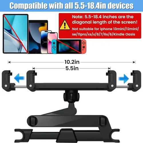 Vista 4 de najiaxiaowu Soportes para Tabletas PC Paquete de 2 Soporte para Tableta para Coche, Soporte para Reposacabezas de iPad para iPad/Teléfonos