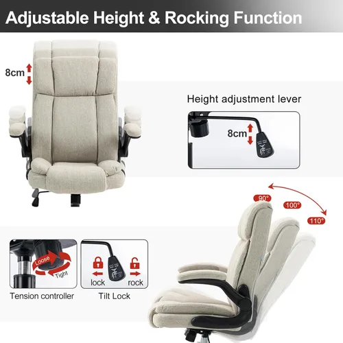 Vista 3 de Silla de oficina con respaldo alto, ergonómica, ejecutiva, silla de escritorio para computadora, cómoda tela, acolchada, sillas de escritorio